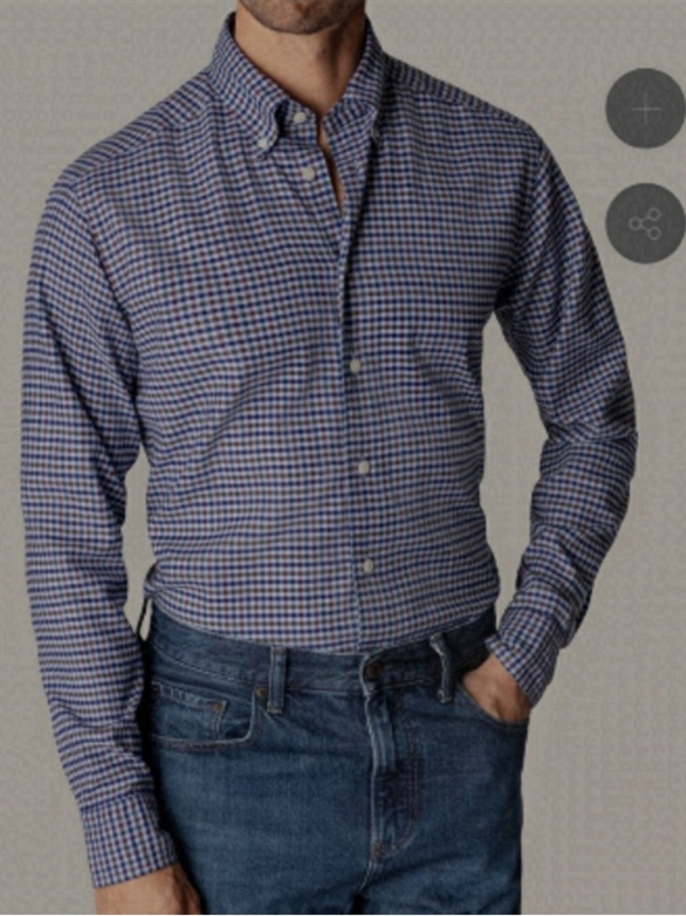 Eton Micro Plaid Flannel  Button Down Long Sleeve Shirt Size 15.5